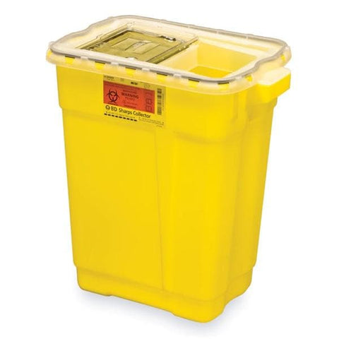 Becton-Dickinson -Sharps Container 9gal Clear/Yellow 11-3/4x17-3/4x18-1/2" Gasket Hinged Lid Plastic Non-Sterile 8/Case 305604