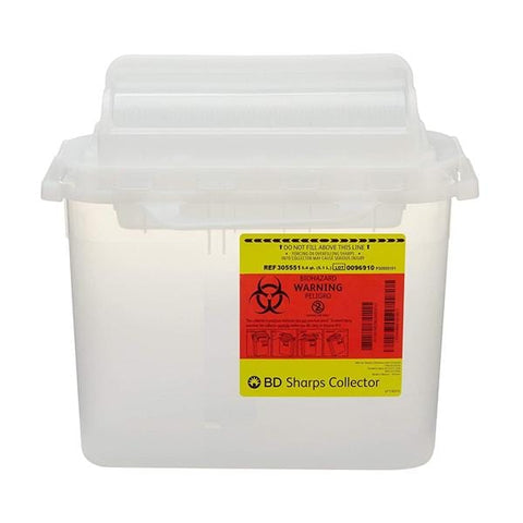 Becton-Dickinson -Sharps Container 5.4qt Clear 4-8/10x12x12" Horizontal Counterbalanced Door Lid Plastic Non-Sterile Each, 20 EA/CA 305551