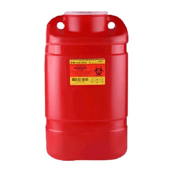 Becton-Dickinson -Sharps Container 5gal Red/Clear 7-1/2x10-1/2x18" Hinge Lid/Petals Plastic 1-Piece/X-Large Double-Wall Handles Non-Sterile Reusable Each, 8 EA/CA 305477