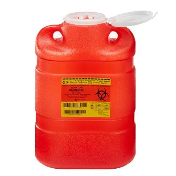 Becton-Dickinson -Sharps Container 8.2qt Red/Clear 5-3/10x9-4/10x13-4/10" Hinge Lid/Petals Plastic 1-Piece/Large Double-Wall Handles Non-Sterile Reusable Each, 12 EA/CA 305490