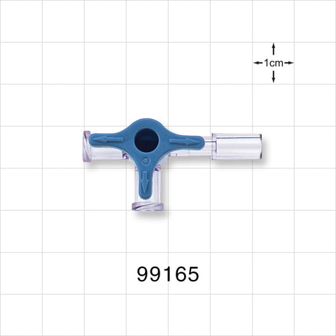 4-Way Stopcock, 2 Female Luer Locks, Tubing Port - Fits 0.161 inch OD Tubing (4.1 mm); 58 psi - 99165