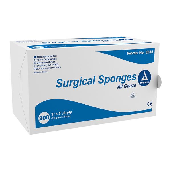 Dynarex Corporation 100% Cotton Gauze Sponge 3x3" 8 Ply Non-Sterile LF  - 3232