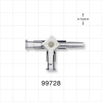 3-Way Stopcock, 2 Female Luer Locks, Male Luer Slip - 200 psi - 99728