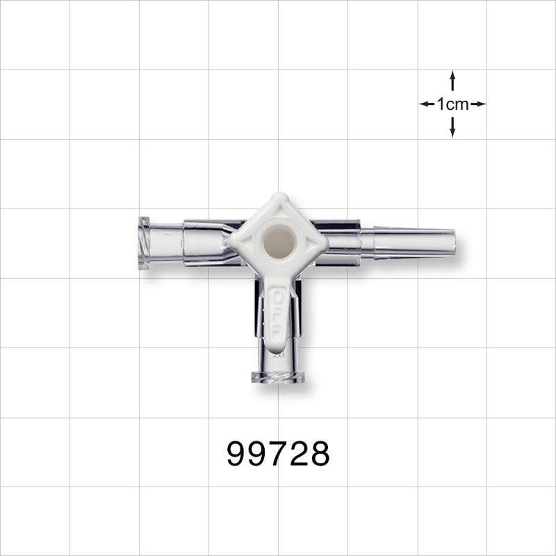 3-Way Stopcock, 2 Female Luer Locks, Male Luer Slip - 200 psi - 99728