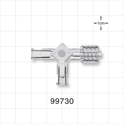 3-Way Stopcock, 2 Female Luer Locks, Swivel Male Luer Lock - 200 psi - 99730