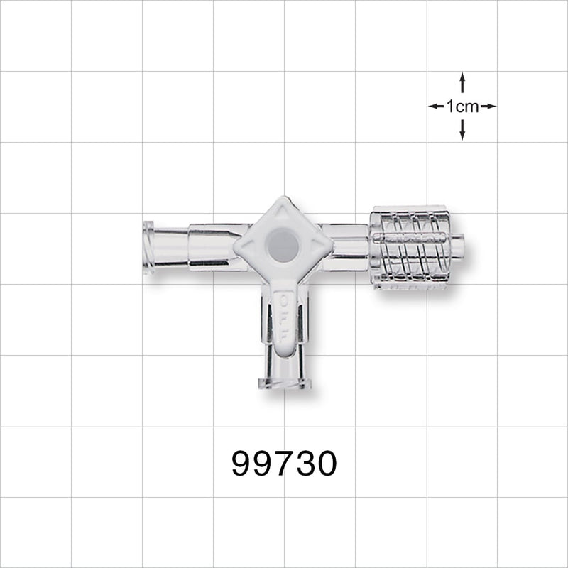 3-Way Stopcock, 2 Female Luer Locks, Swivel Male Luer Lock - 200 psi - 99730