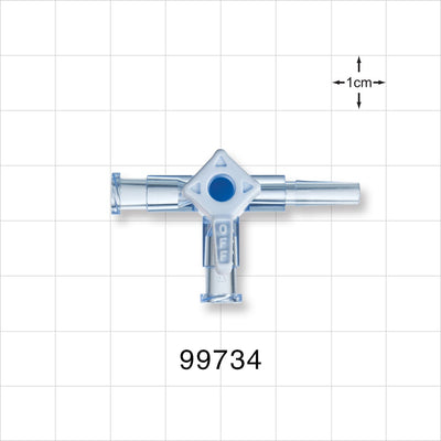 3-Way Stopcock, 2 Female Luer Locks, Male Luer Slip - 500 psi - 99734