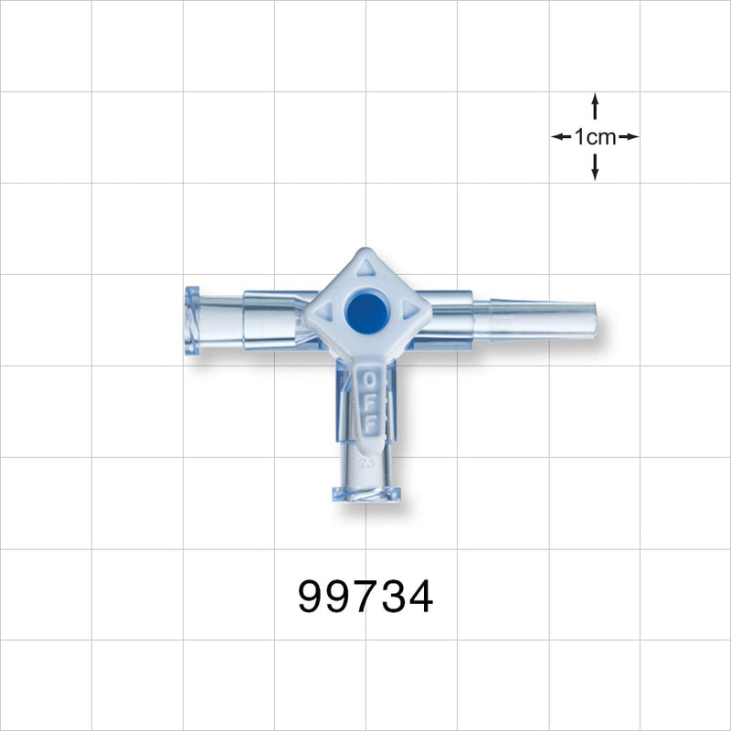 3-Way Stopcock, 2 Female Luer Locks, Male Luer Slip - 500 psi - 99734