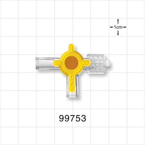 2-Way Stopcock, 2 Female Luer Locks, Swivel Male Luer Lock, 90 Degree Turn Handle - 0.105 inch Thru Hole (2.66 mm); 45 psi - 99753