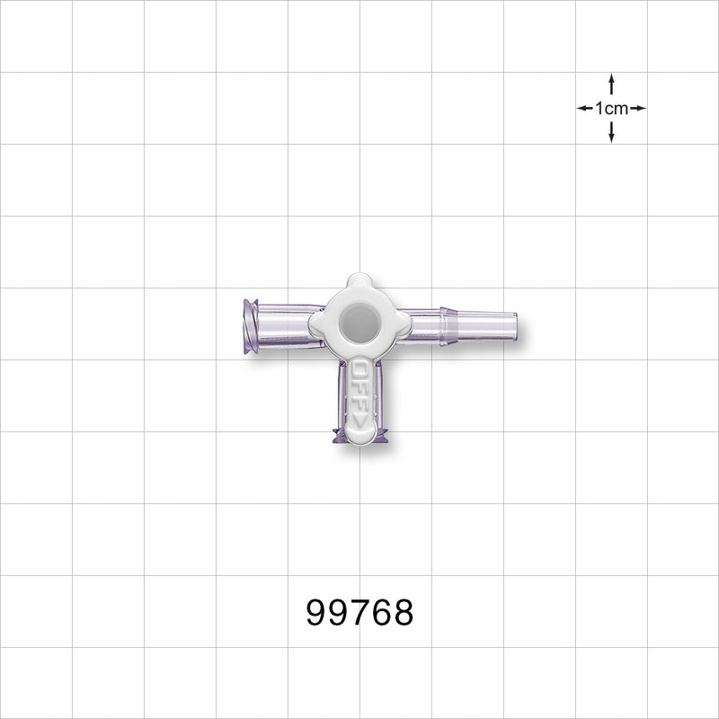 3-Way Stopcock, 2 Female Luer Locks, Male Luer Slip - 29 psi - 99768