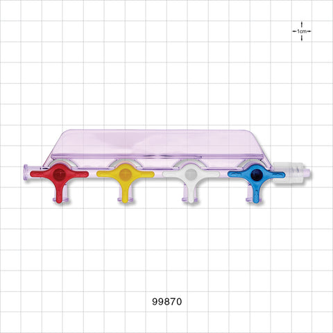4-Gang Stopcock Manifold, 5 Female Luer Locks, Male Luer with Spin Lock - 58 psi - 99870