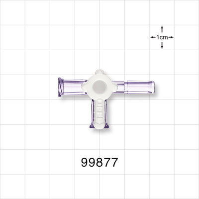 3-Way Stopcock, 2 Female Luer Locks, Tubing Port - Fits 0.12 inch OD Tubing (3.05 mm); 45 psi - 99877