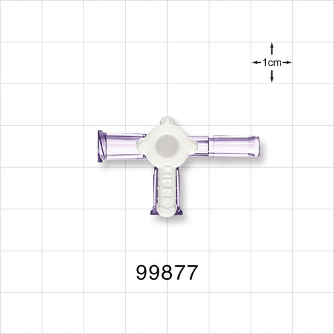 3-Way Stopcock, 2 Female Luer Locks, Tubing Port - Fits 0.12 inch OD Tubing (3.05 mm); 45 psi - 99877