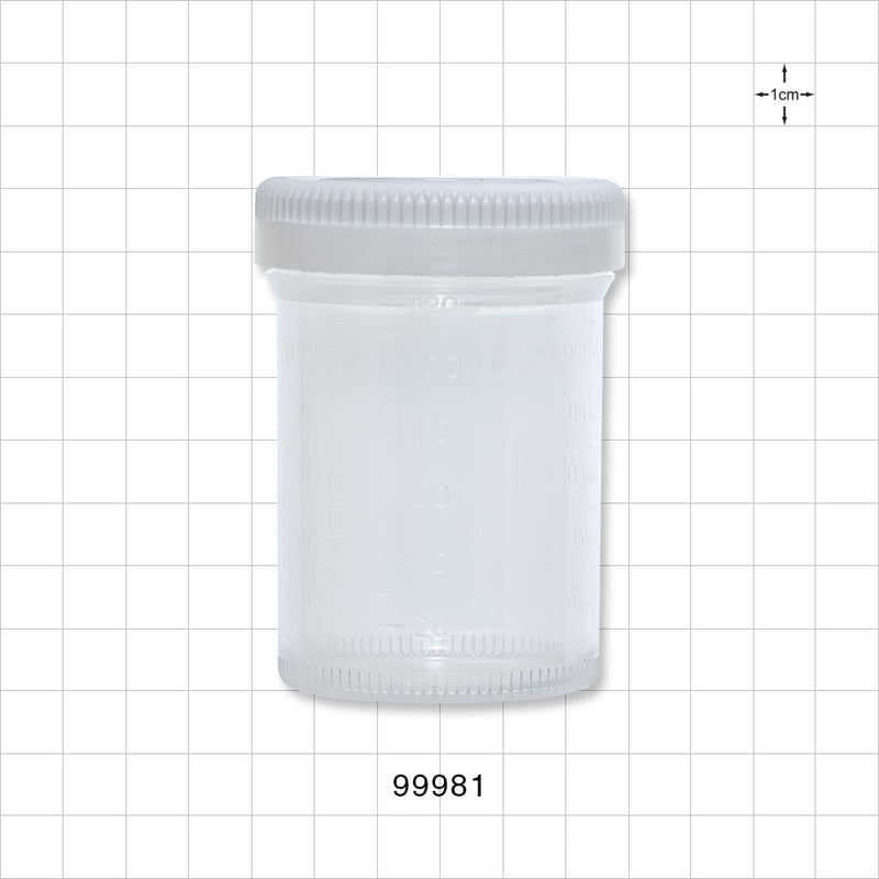 Specimen Container w/White Cap - 120 ml; 2.1 inch Opening (53 mm) - 99981