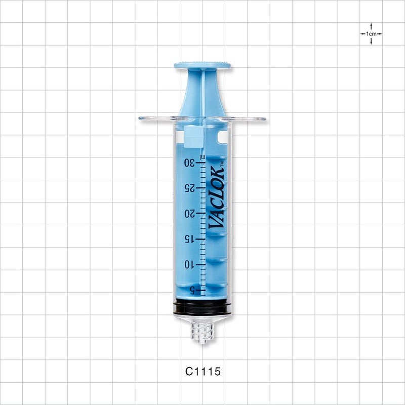 VacLok Negative Pressure Syringe, Male Luer Lock, Light Blue - 30 ml - C1115