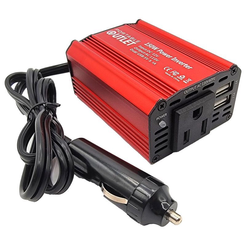 Sunset CAPDC2AC150 DC to AC Power Inverter, Car Charger, Lighter Plug-in Recharge your Portable Outlet CPAP Battery using a car’s 12V lighter outlet  Can also power most CPAPs and other small electronics 150 Watts 3-prong outlet 2 USB ports