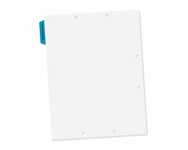 Filepro® Chart Divider Side Tab Position #1 or #5 "1st Admission/10th Admission" 1/5 Cut Mylar Reinforced Tab Blue 100# White 8-1/2"x11" - 300 per Box | CD1