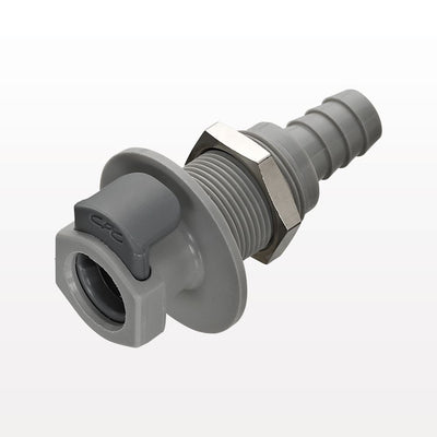 EFC12 Connector, Panel Mount Body, Valved, Barbed - Fits 1/4 inch ID Tubing (0.25 inch, 6.35mm) - EFCD16412