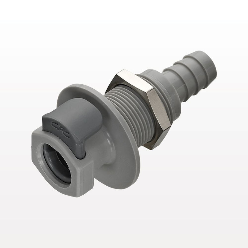 EFC12 Connector, Panel Mount Body, Valved, Barbed - Fits 3/8 inch ID Tubing (0.375 inch, 9.53mm) - EFCD16612