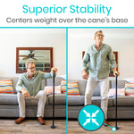 Folding Offset Swivel Cane Cane Height: 32” to 37” Handle: 4.5” x 1.5” Balck MOB1081BLK