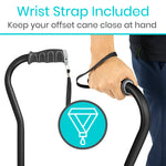 Folding Offset Swivel Cane Cane Height: 32” to 37” Handle: 4.5” x 1.5” Balck MOB1081BLK
