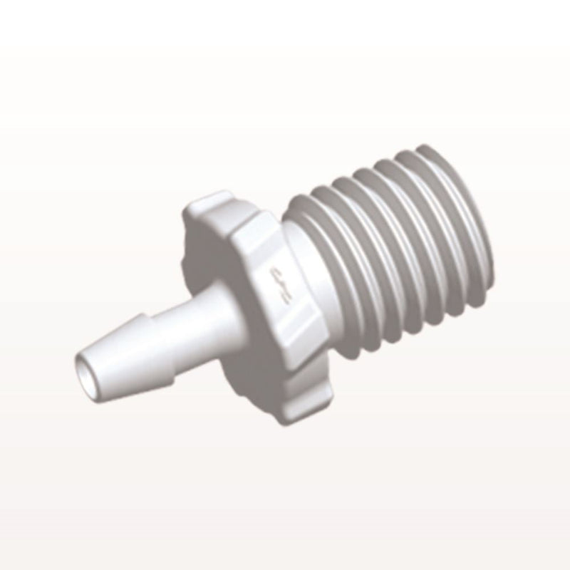 Threaded Connector, Barbed, 100/Bag - Fits 3/32 inch ID (0.094 inch, 2.38 mm) x Rotating 5/16" UNF Internal Thread - GS320