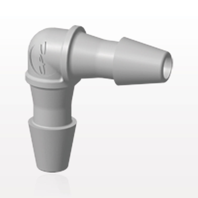 Elbow Connector, Barbed, Natural, 100/Bag - Fits 1/16 inch ID Tubing (0.063 inch, 1.59 mm) - HE2