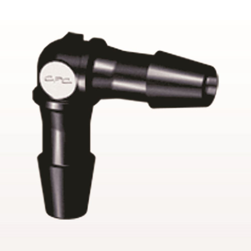 Elbow Connector, Barbed, Black, 100/Bag - Fits 3/32 inch ID Tubing (0.094 inch, 2.38 mm) - HE331
