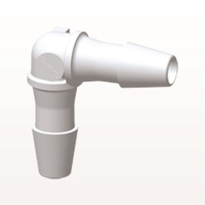 Elbow Connector, Barbed, White, 100/Bag - Fits 1/8 inch ID Tubing (0.125 inch, 3.18 mm) - HE430