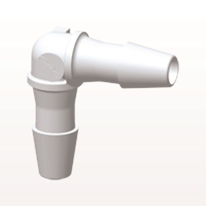 Elbow Connector, Barbed, White, 100/Bag - Fits 1/8 inch ID Tubing (0.125 inch, 3.18 mm) - HE430