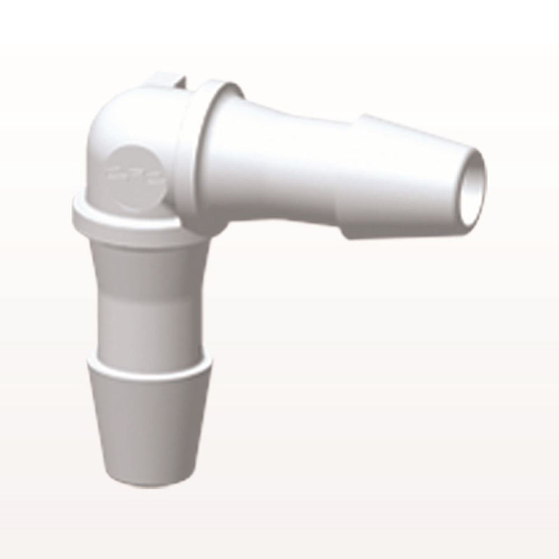 Elbow Connector, Barbed, White, 100/Bag - Fits 5/32 inch ID Tubing (0.156 inch, 3.97 mm) - HE530