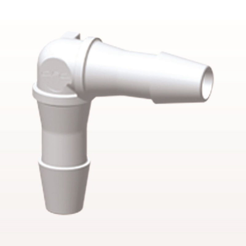 Elbow Connector, Barbed, White, 100/Bag - Fits 1/4 inch ID Tubing (0.25 inch, 6.35 mm) - HE830