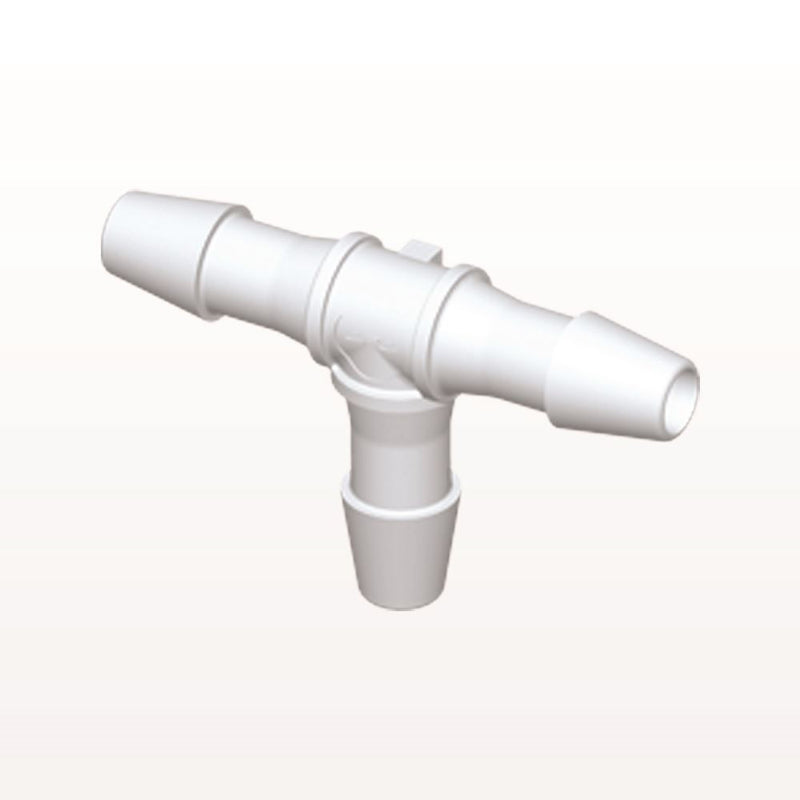 T Connector, Barbed, White, 100/Bag - Fits 3/32 inch ID Tubing (0.094 inch, 2.38 mm) - HT330