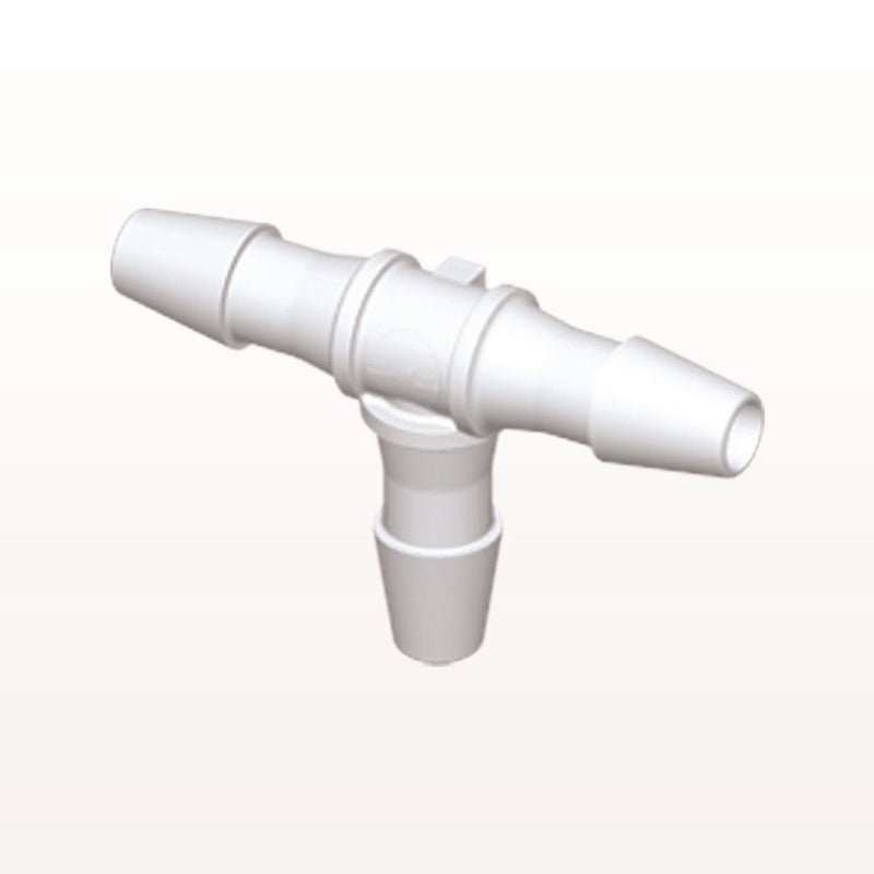 T Connector, Barbed, White, 100/Bag - Fits 1/8 inch ID Tubing (0.125 inch, 3.18 mm) - HT430