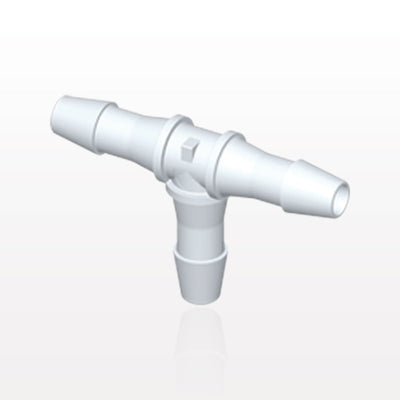 T Connector, Barbed, White, 100/Bag - Fits 1/4 inch ID Tubing (0.25 inch, 6.35 mm) - HT830