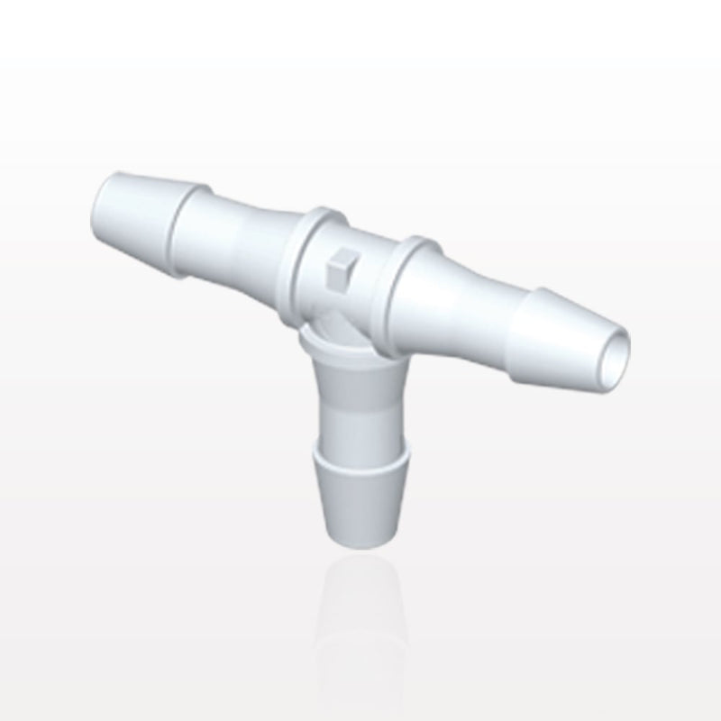 T Connector, Barbed, White, 100/Bag - Fits 1/4 inch ID Tubing (0.25 inch, 6.35 mm) - HT830