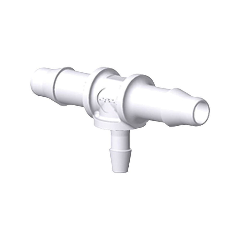 T Connector, Reducer, Barbed, White, 100/Bag - Fits 7/32 inch ID Tubing (0.219 inch, 5.55 mm); Fits 1/8 inch ID Tubing (0.125 inch, 3.18 mm) - HTR7430