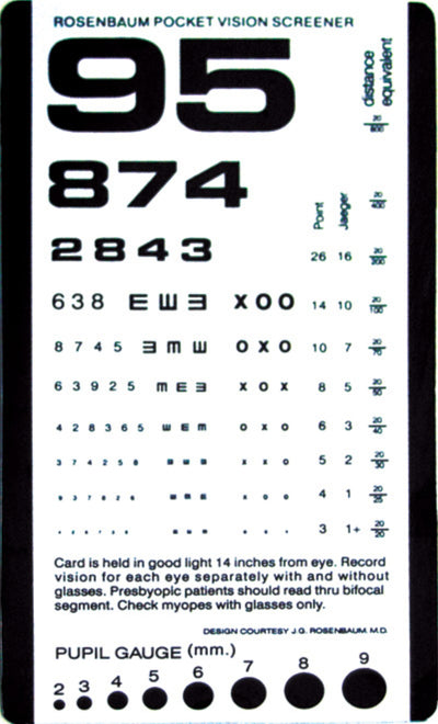 Graham Field Rosenbaum Pocket Vision Screener Card ( Description - 6 3/8" x 3 ½" ) ( Packaging - Each of 1 )