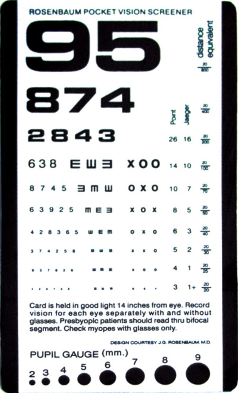 Graham Field Rosenbaum Pocket Vision Screener Card ( Description - 6 3/8" x 3 ½" ) ( Packaging - Each of 1 )