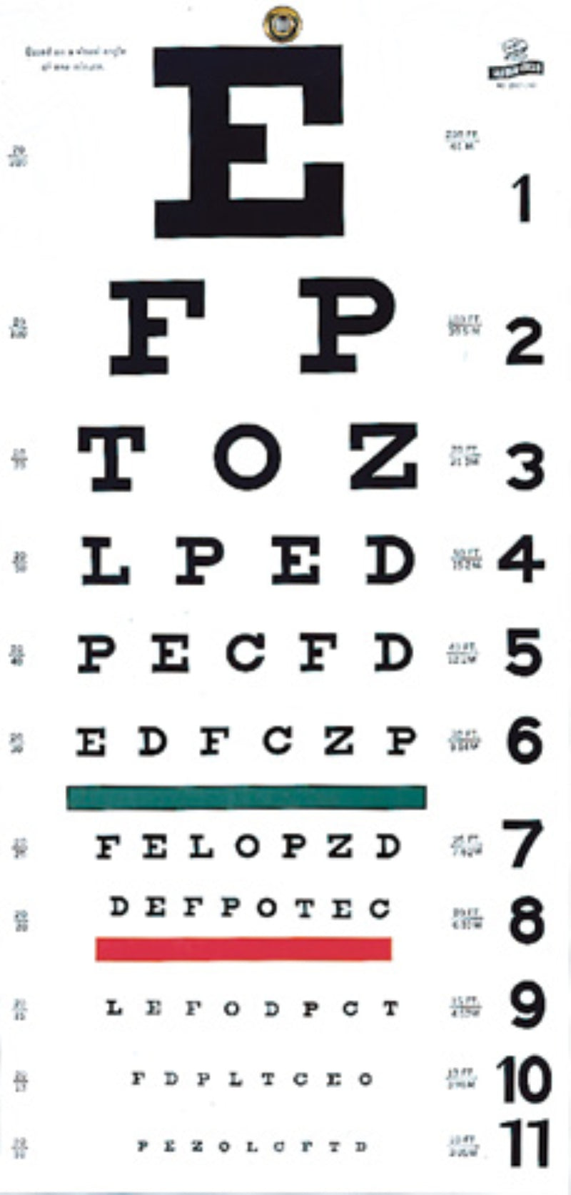 Graham Field Snellen Hanging Eye Chart - 20' Non-reflective, matte finish with green and red color bars. 20' distance. ( Packaging - Each of 1 )
