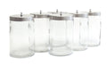 Graham Field Set of Six (6) 7"H X 4.25"D (17.8 x 10.8 cm) Unlabeled Flint Glass Sundry Jars with Covers Unlabeled Transparent Glass Jars; Polished Aluminum Covers ( Packaging - Set of 1 )
