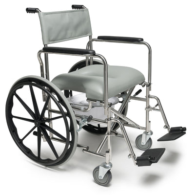 Graham Field W/C Rehab Shower Commode SS 19" HiBack (WIDE) with 24" Rear wheel 300 lb E&J ( Color - Stainless steel, gray vinyl upholstery ) ( Packaging - Each )