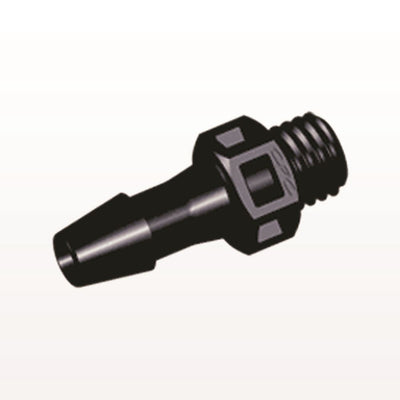 Threaded Connector, Barbed, Black, 100/Bag - Fits 5/32 inch ID Tubing (0.156 inch, 3.97 mm) x 1/4"-28 UNF - KS531