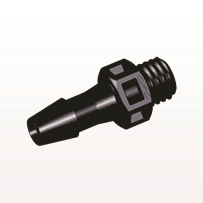 Threaded Connector, Barbed, Black, 100/Bag - Fits 5/32 inch ID Tubing (0.156 inch, 3.97 mm) x 1/4"-28 UNF - KS531