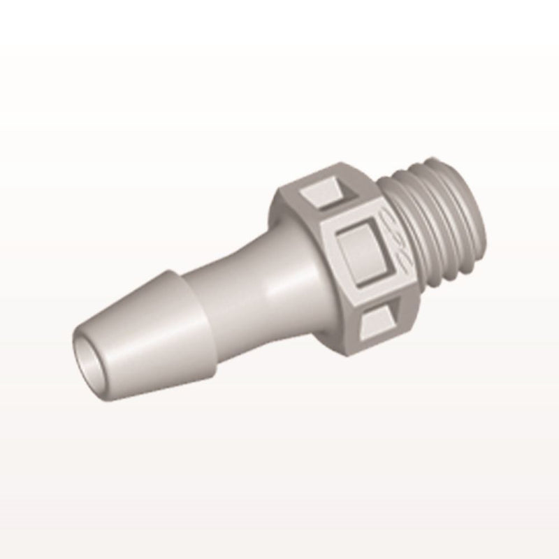 Threaded Connector, Barbed, Natural, 100/Bag - Fits 5/32 inch ID Tubing (0.156 inch, 3.97 mm) x 1/4"-28 UNF - KS5