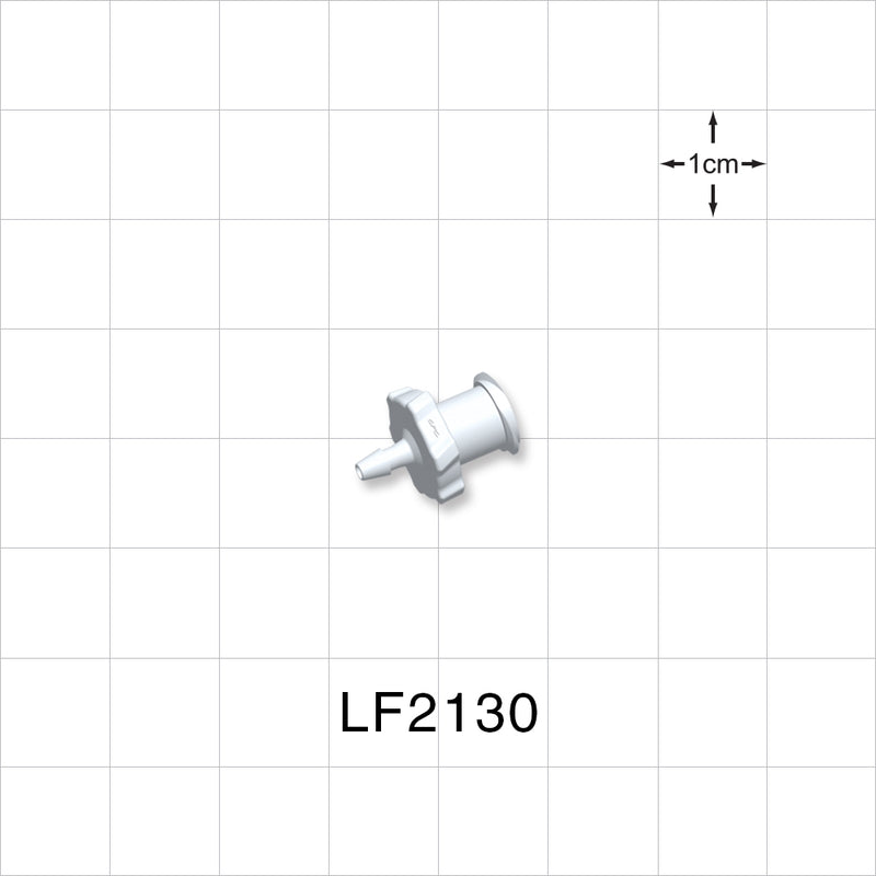 Female Luer Lock, Barbed, White, 100/Bag - Fits 1/16 inch ID Tubing (0.063 inch, 1.59 mm) - LF2130
