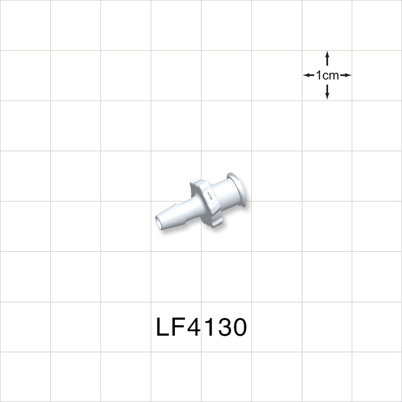 Female Luer Lock, Barbed, White, 100/Bag - Fits 1/8 inch ID Tubing (0.125 inch, 3.18 mm) - LF4130