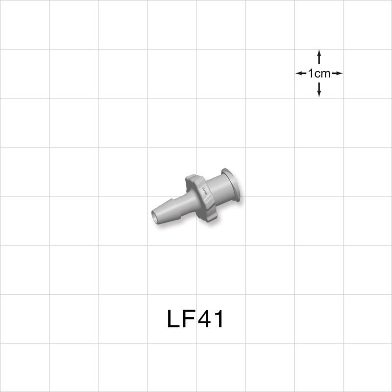 Female Luer Lock, Barbed, Natural, 100/Bag - Fits 1/8 inch ID Tubing (0.125 inch, 3.18 mm) - LF41