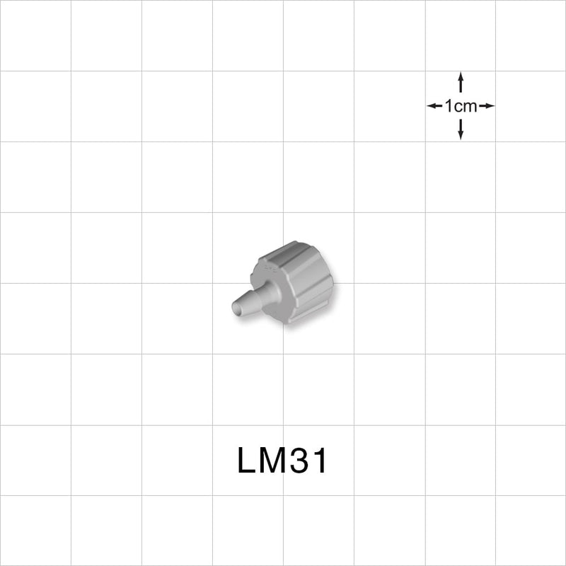 Male Luer Lock, Barbed, Natural, 100/Bag - Fits 3/32 inch ID Tubing (0.094 inch, 2.38 mm) - LM31