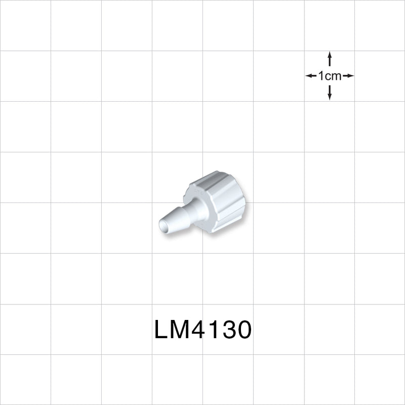 Male Luer Lock, Barbed, White, 100/Bag - Fits 1/8 inch ID Tubing (0.125 inch, 3.18 mm) - LM4130